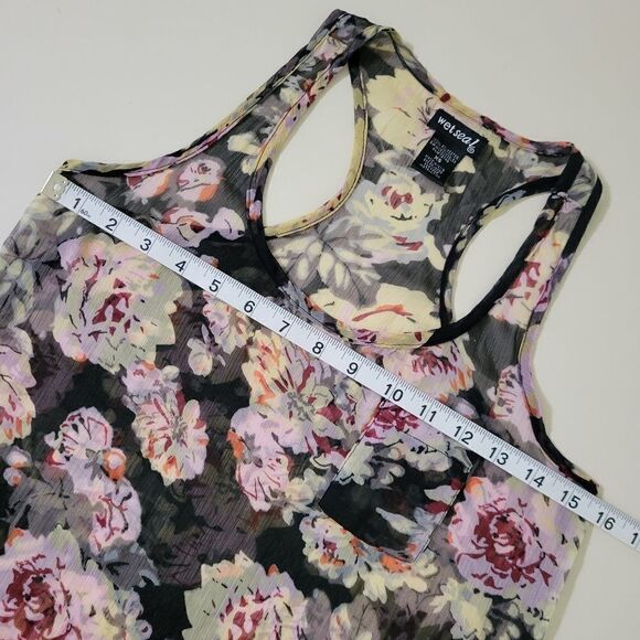 Wet Seal Women's Sheer Floral Racerback Tank Top - Picture 3 of 8